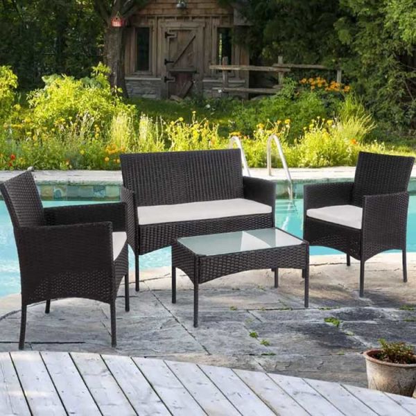 Wicker Outdoor Corner Sofa Set Rattan Garden Chair With Metal Legs