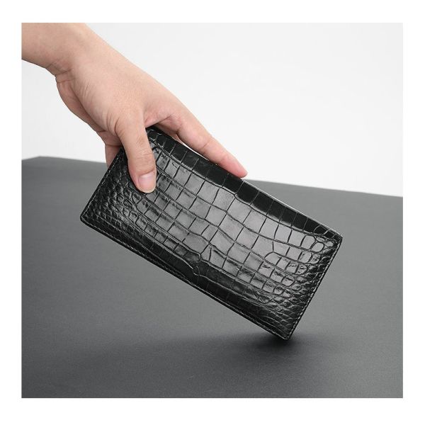 Genuine Crocodile Belly Skin Businessmen Suits Clutch Wallet Authentic Alligator Leather Lining Male Long Card Purse
