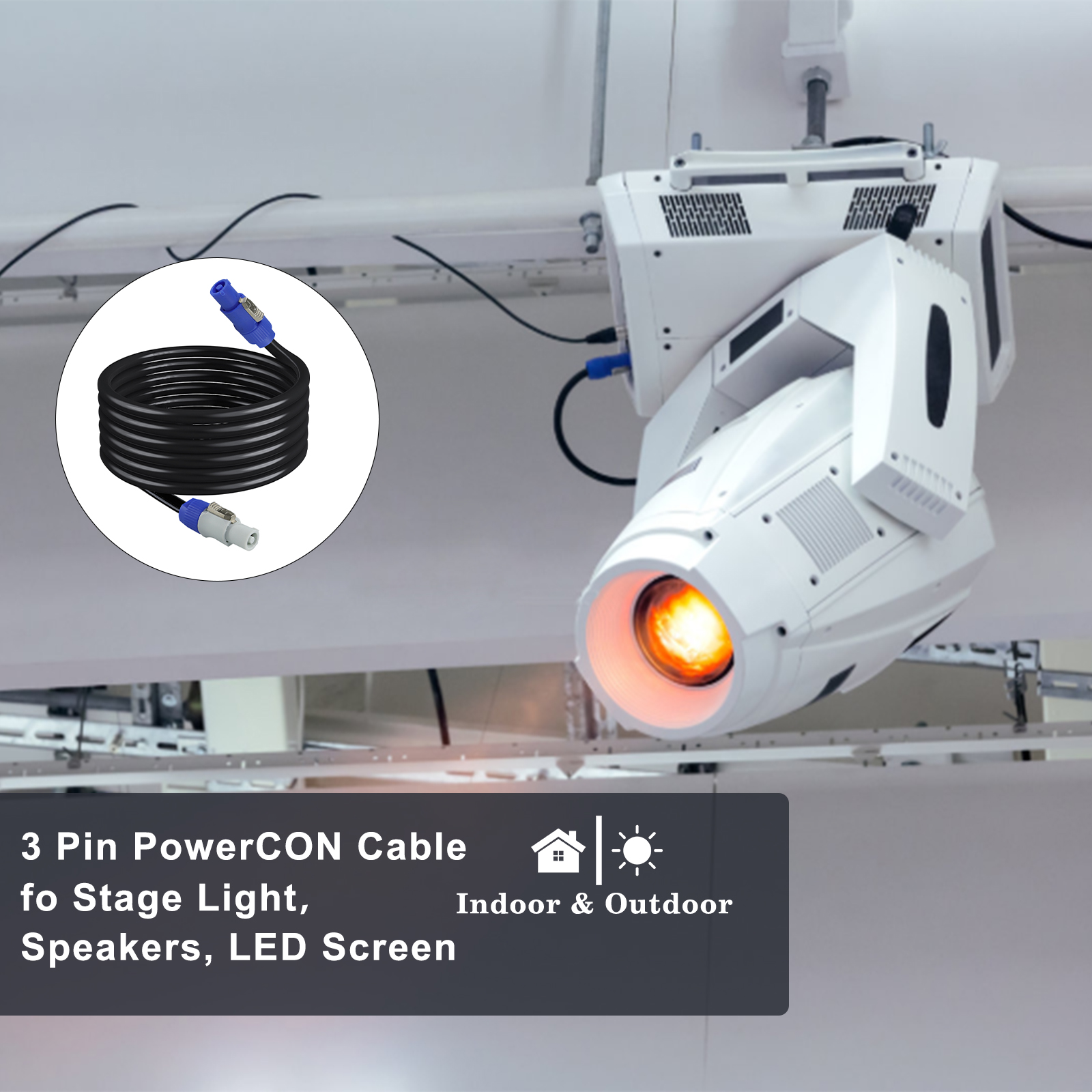 NAC3FCA To NAC3FCB 20A AC PowerCon Connector SJTW 3 Pin Power Extension Cable
