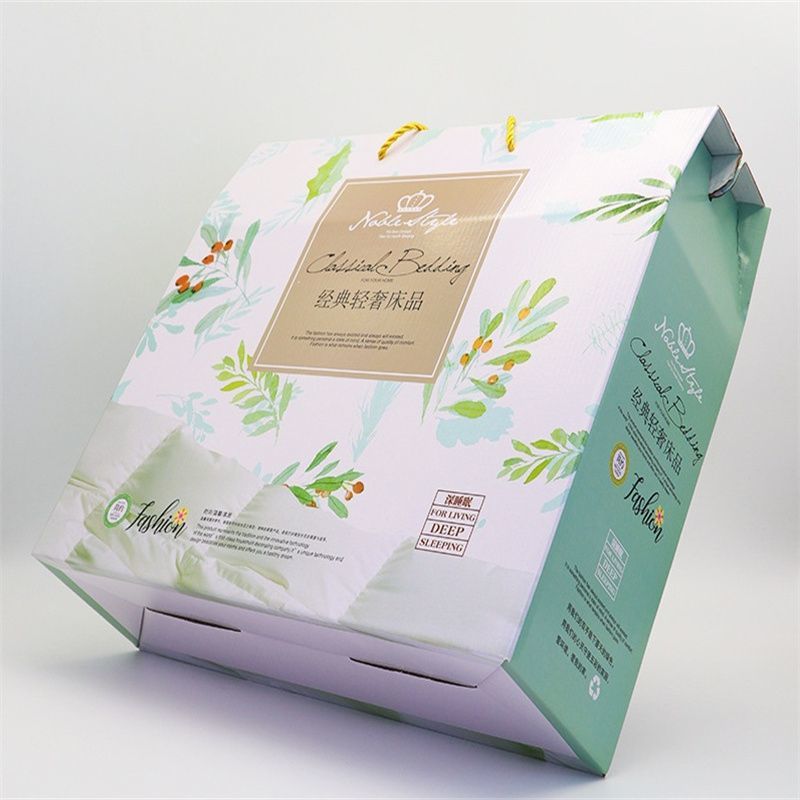 Custom Logo Folding Flat Corrugated Cardboard Kraft Paper Household Pillow Fruits Foods Packaging/Shipping/Moving/Storage Boxes Mailer Box with Plastic Handle