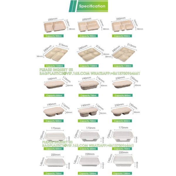 Costom Printed Paper Pulp Takeaway Sauces Packing Tableware Multi-Compartment Bagasse Pulp Biodegradable Lunch Boxes