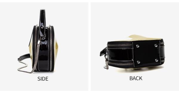 Barrel Genuine Round Evening Black Patent Leather Clutch Bag Purse