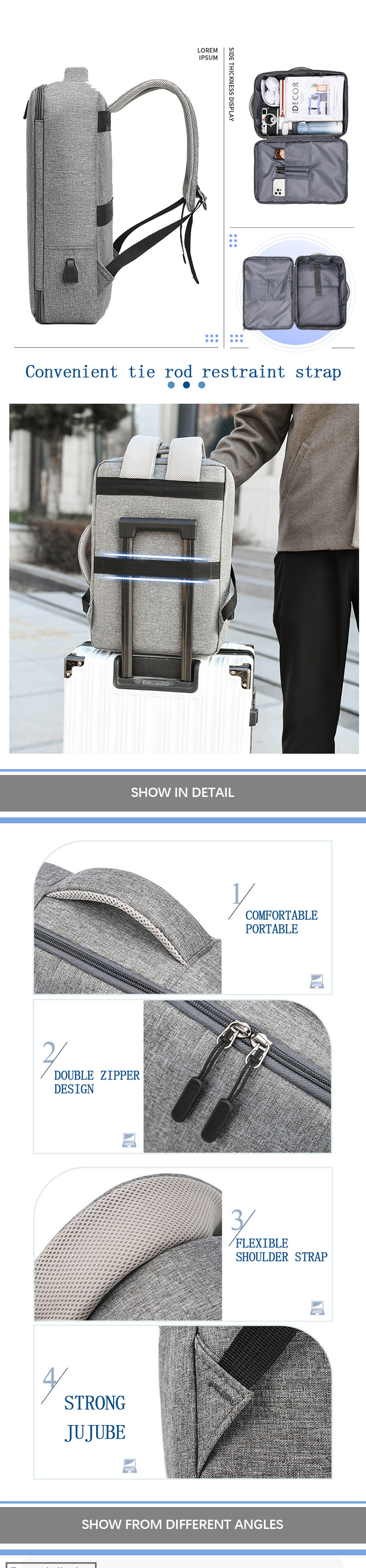 Daily Waterproof Travel Laptop Backpacs Anti Theft USB Zipper Closure Custom Logo