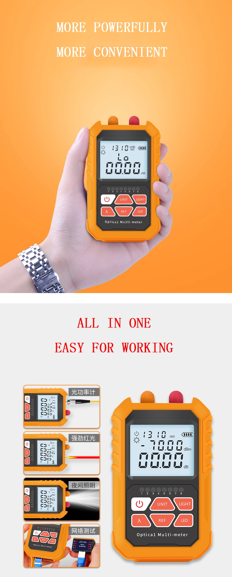 Ingaas Detector fibre optic Light Source Power Meter Multi Functional