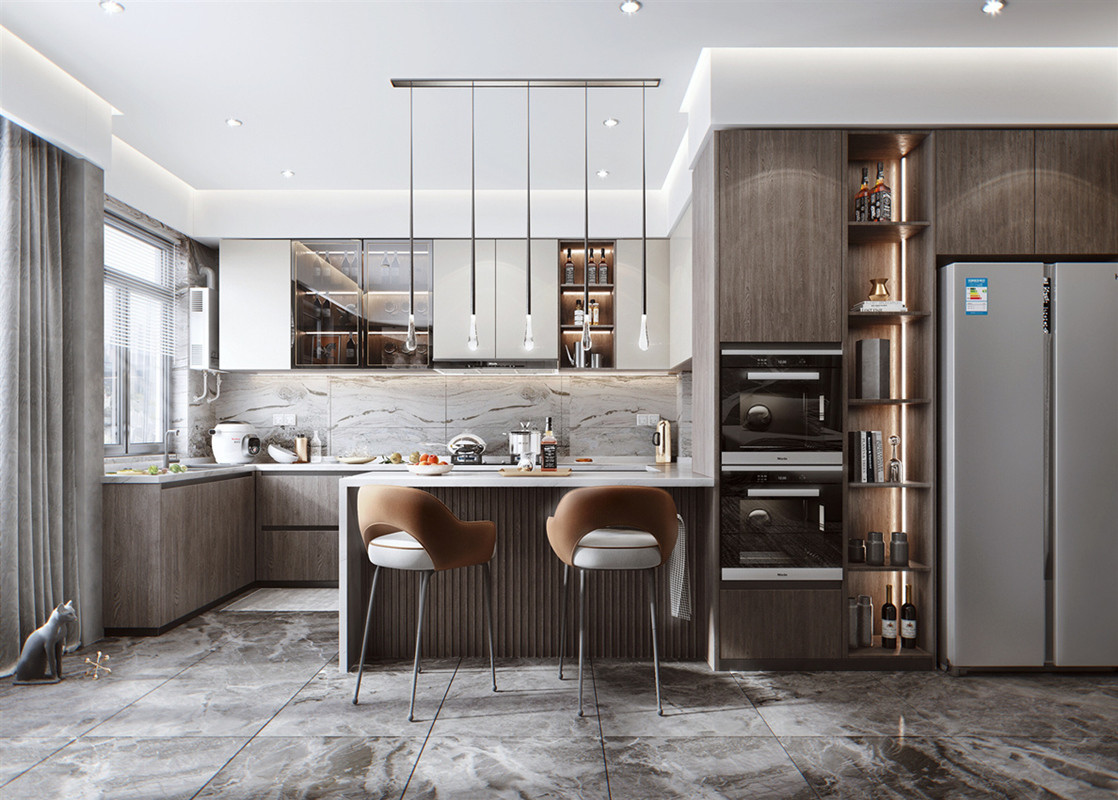 Quality Customizable Modern Open Villa Modular Shaker Kitchen Cabinet With Island wholesale