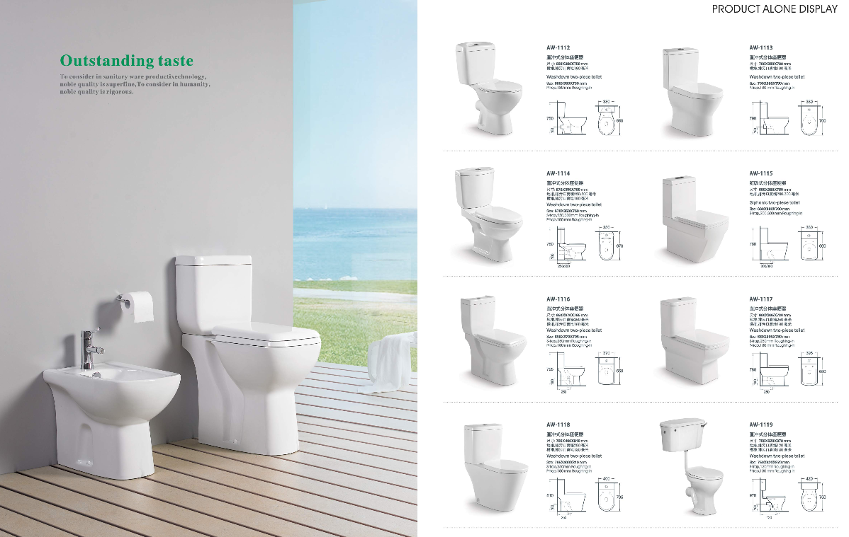 Modern Two-Piece Ceramic WC Toilet Bowl Watermark Certified for Home or Hotel Bathroom Factory-Hung CE Approved