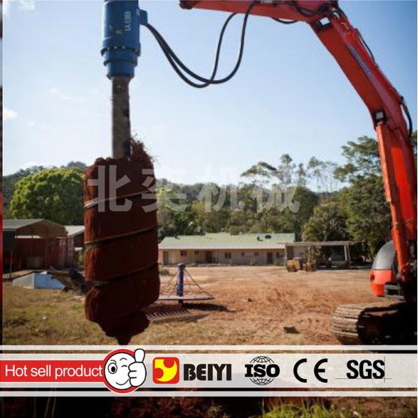 Excavator earth auger machine drilling attachment