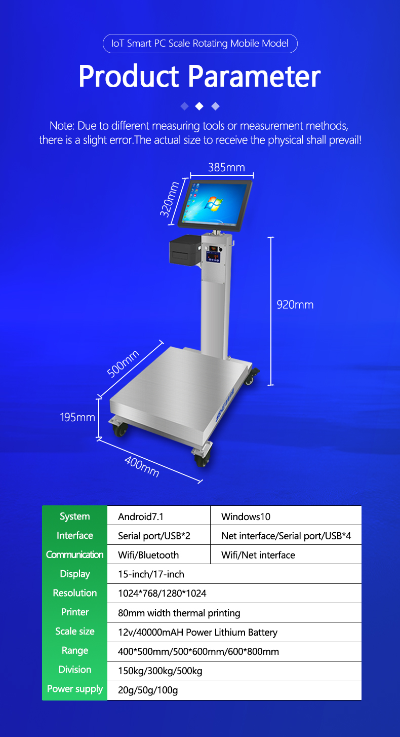 Windows 10 System 150kg Capacity Industrial Weighing Scale with 15-inch Touch Screen