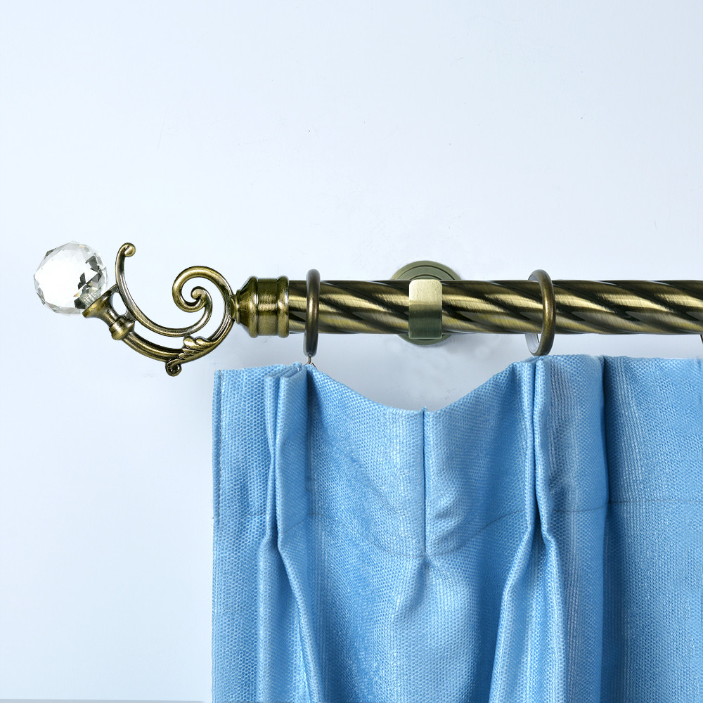 leaf-shape crystal luxury curtain rod finials Customized 28mm curtain rod set single bracket