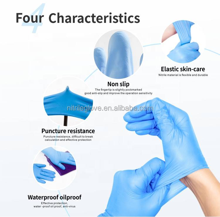 Powder Free Disposable Blue Nitrile Gloves Red Color