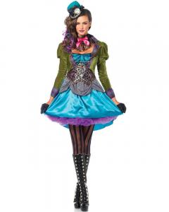 China Alice in Wonderland Costumes wholesale Mad Hatter Womens Costume Outfit for halloween size S to 3XL Available on sale