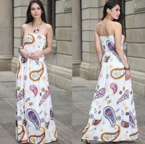 Quality European-style fashion strapless printed long billowing skirt maxi sexy dress wholesale