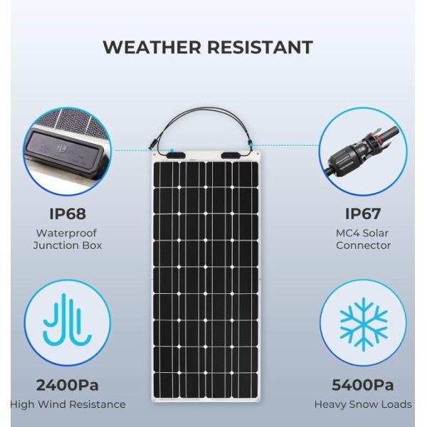 Marine RV Thin 100w Flexible Solar Panel Cell IP68 Waterproof ODM