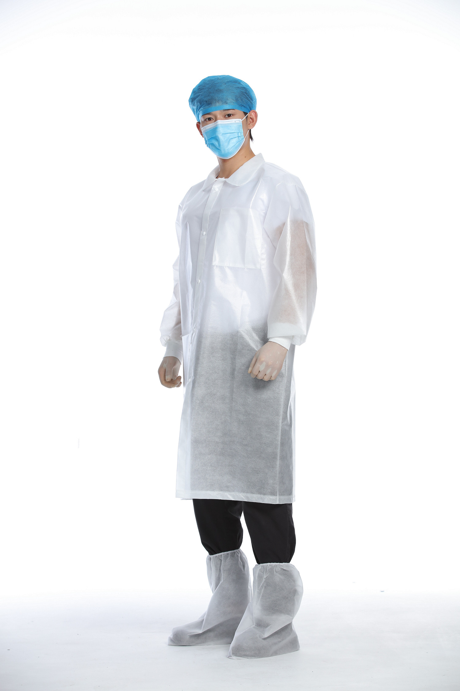 108*142cm,25-40gsm White Non Woven Lab Coats with knitted cuff
