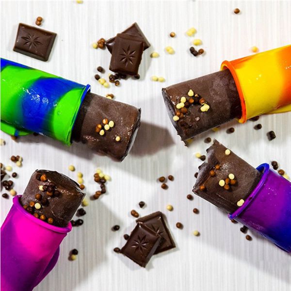 Anti Lost Lid Silicone Ice Pop Maker DIY Reusable Popsicle Molds