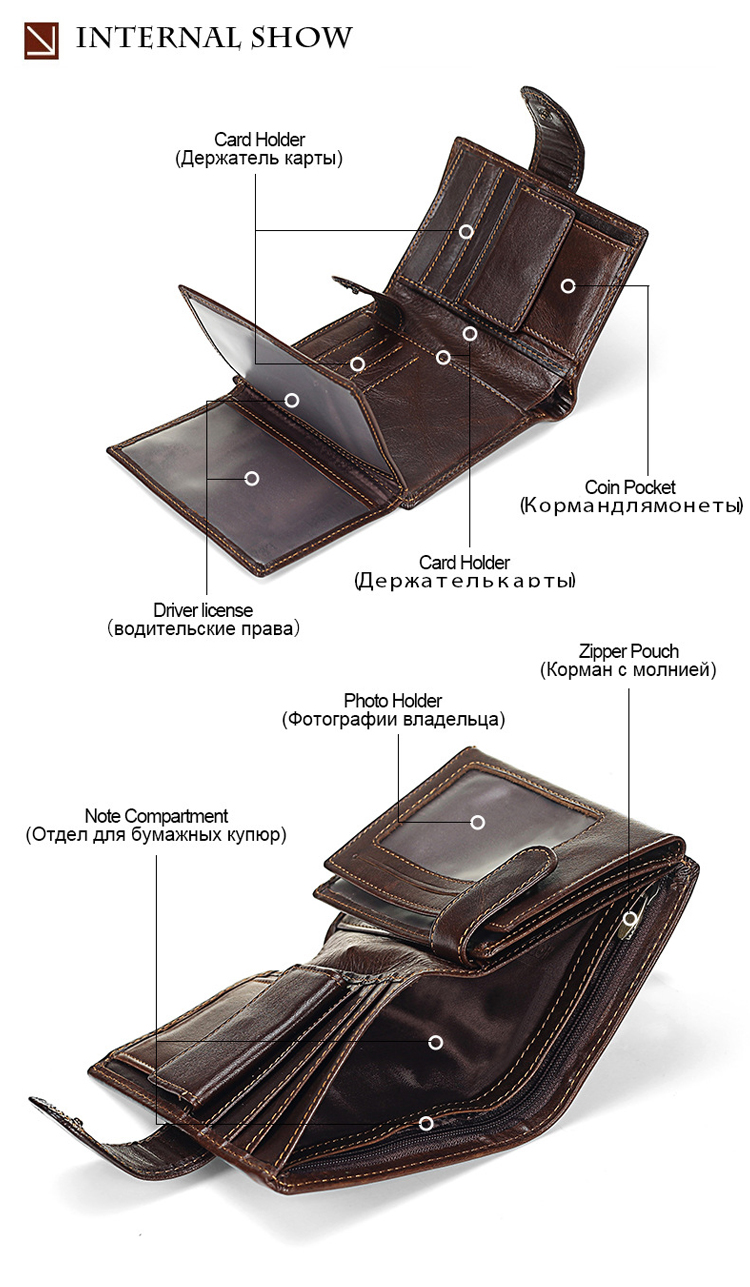 Multi Card Trifold Wallet With Snap Closure And 2 ID Windows In Genuine Oil Wax Leather