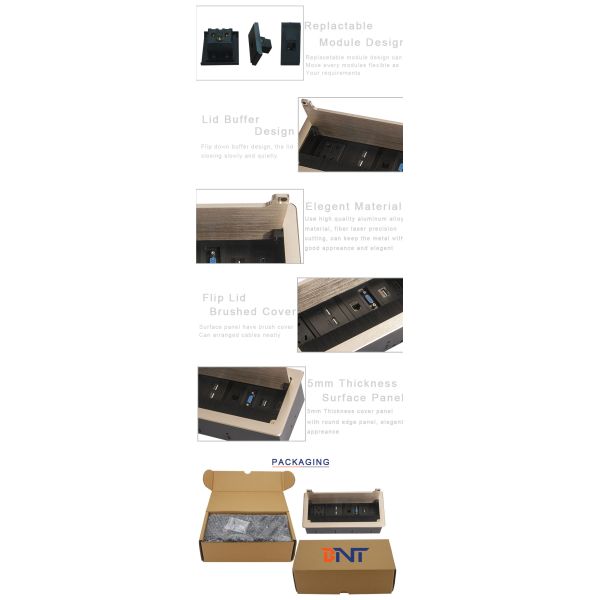 BNT customized design hidden cable design desktop flip socket with RJ45/VGA/USB flush mount in teaching room table cable