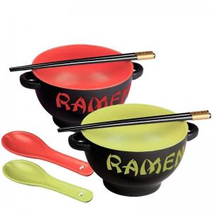 China Custom Printed Ceramic Ramen Bowl Set For Soup Noodle Round Shape on sale