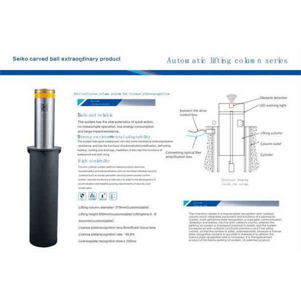 Automatic Bollard System 600mm Interception Height Lift Assist Bollards