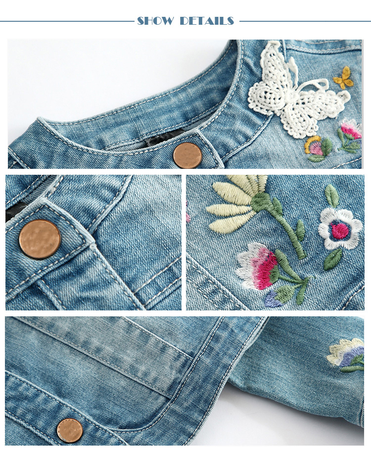 Embroidery Snap button/Lace with Long sleeve denim jacket