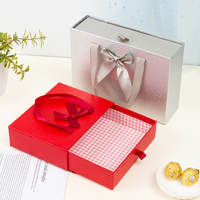 Custom Colorful Recyclable Shopping Drawer Paper Gift Box With Handle For Business