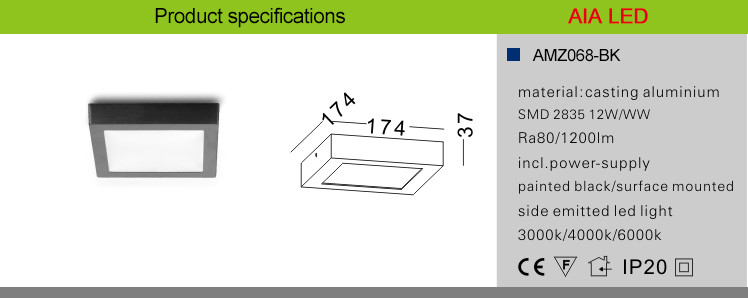 Aluminium outdoor 170x170xH40mm waterproof LED panel light fixture led downlight