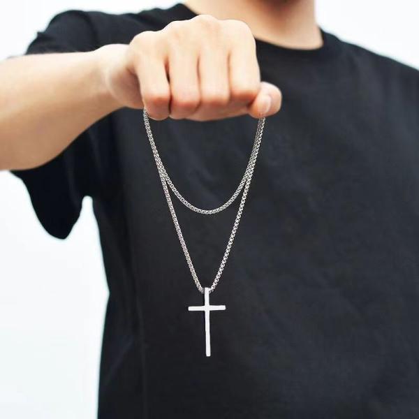22in 24in Gold Plated Stainless Steel Necklace Mens Cross Necklace Customized