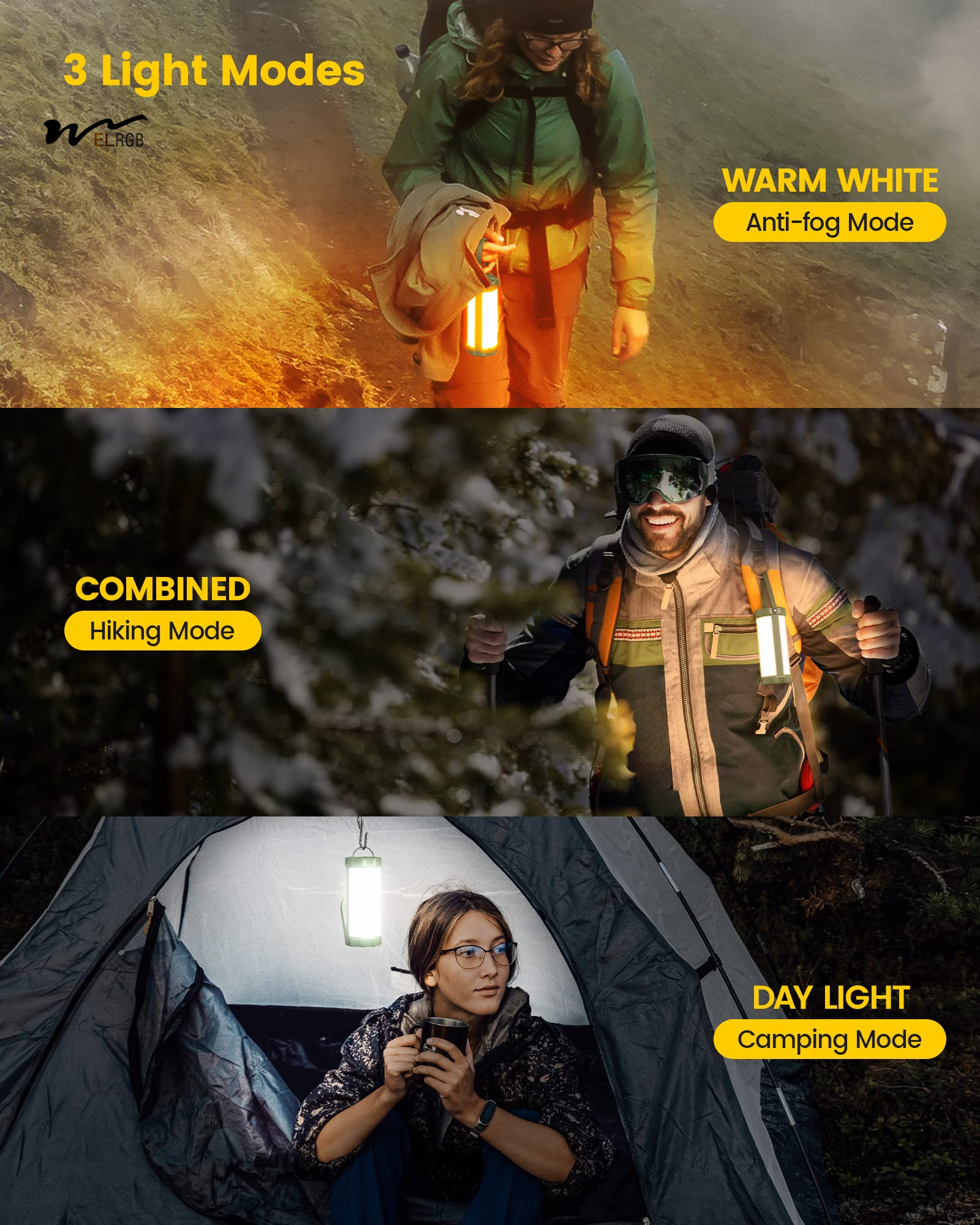 106LED Camping Lantern 5 Brightness Levels Up to 1200LM 3 Modes SOS 80hrs Working Time IP68 Waterproof Emergency Light