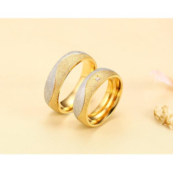Diamond Shape Galaxy Stainless Steel Rings Silver 18K Gold Plated Two Tone Sandblasted