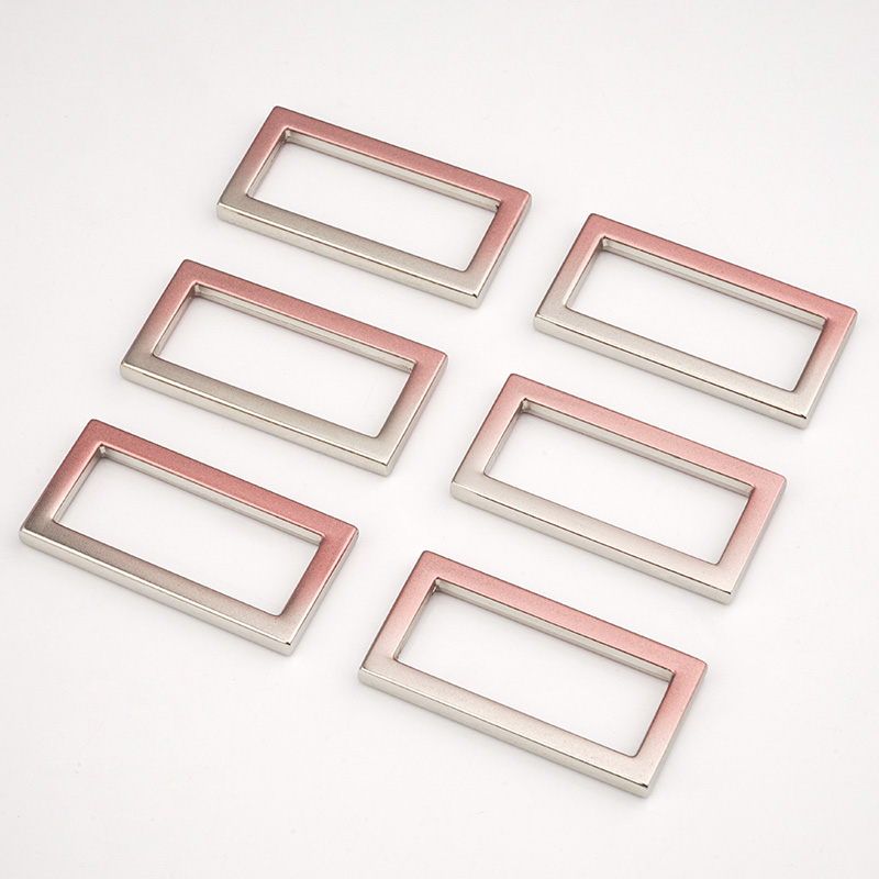 Nickel-free Metal Rectangle Ring Pink Silver Gradient Color Bag Buckle for 32mm Strap