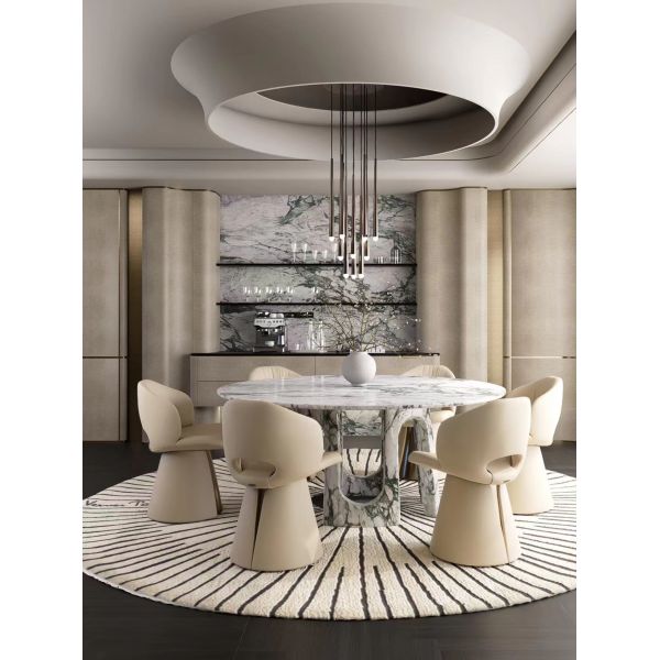 Italian Green Marble Dining Table - Luxury Emerald Silk Art Table for Dining Room