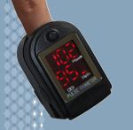 Yellow Child Finger Tip Pulse Oximeter Readings with SpO2 Display
