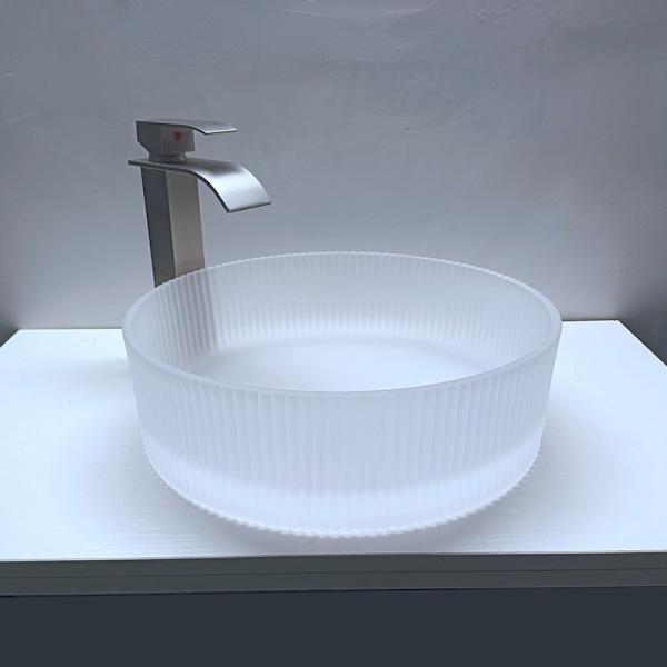 Acid Matt Crystal Glass Wash Basin Vertical Stripes Diecasting Countertop