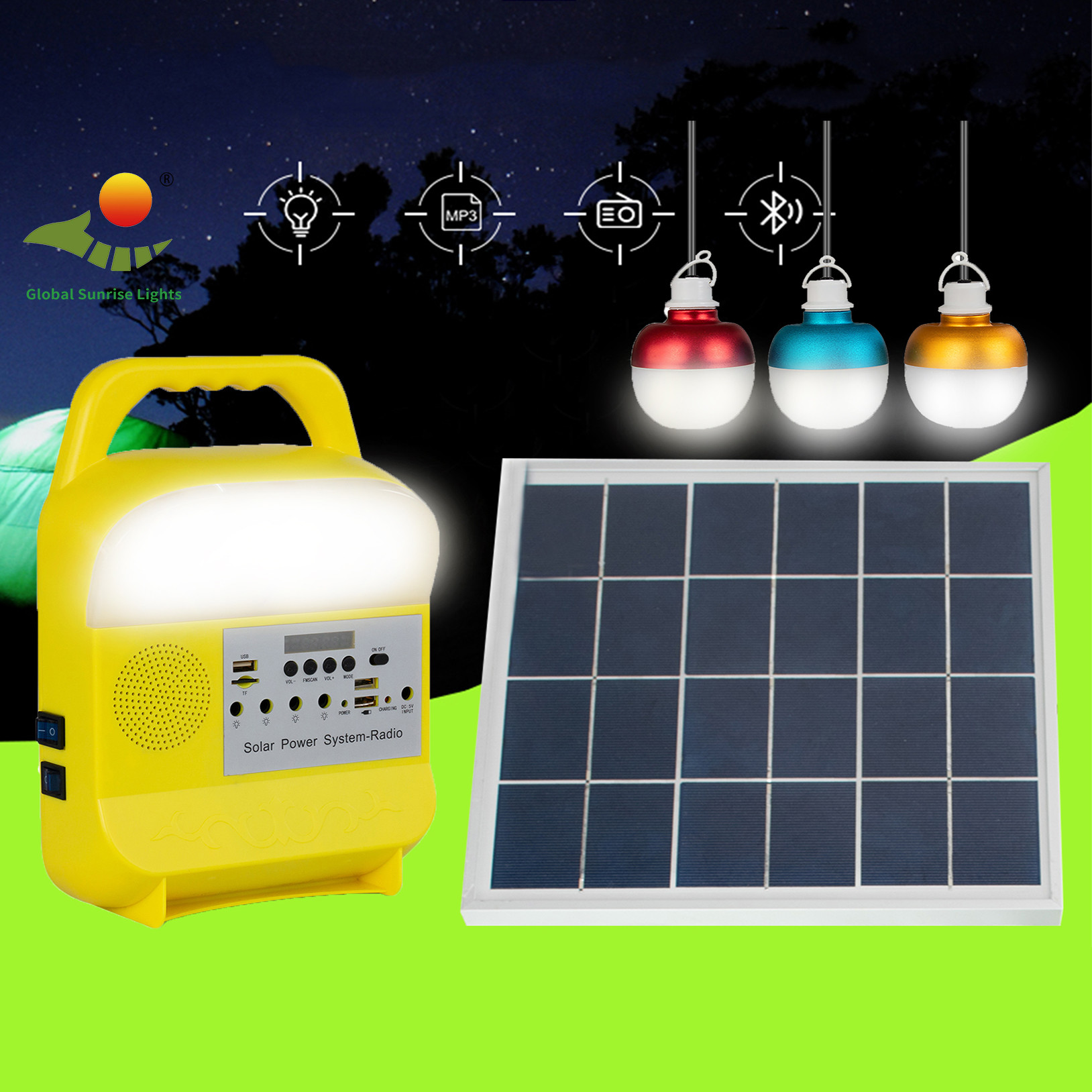 Quality 3PCS Led Bulbs Portable Solar Camping Lights wholesale