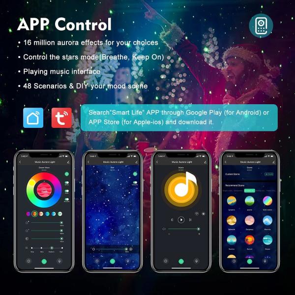 Aurora Star Light Galaxy Projector For Bedroom Smart Aurora Star Projector with Remote App Alexa Night Light Speaker Kid