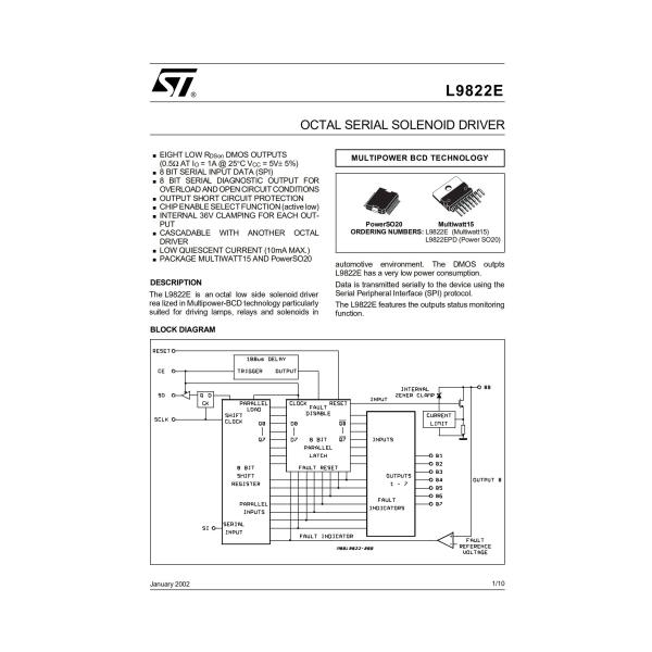 L9822EPD013TR STMicroelectronics Power Switch IC Chip 1:8 PowerSO-20