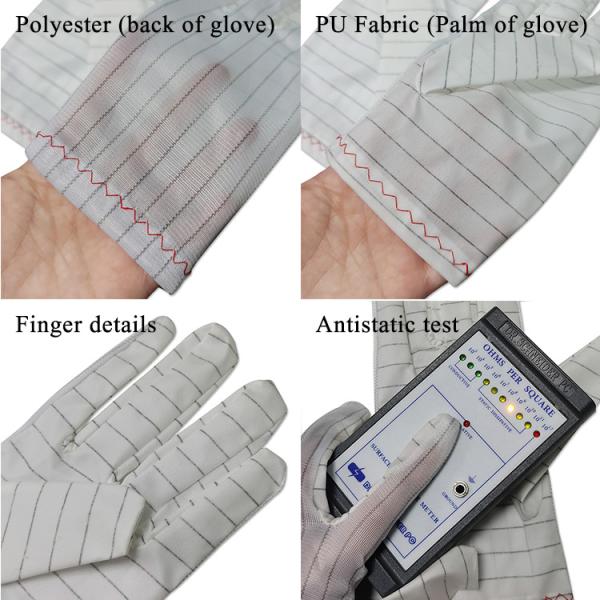 Anti Slip Lint Free PU Fabric Esd Safe Gloves for Cleanroom Industrial