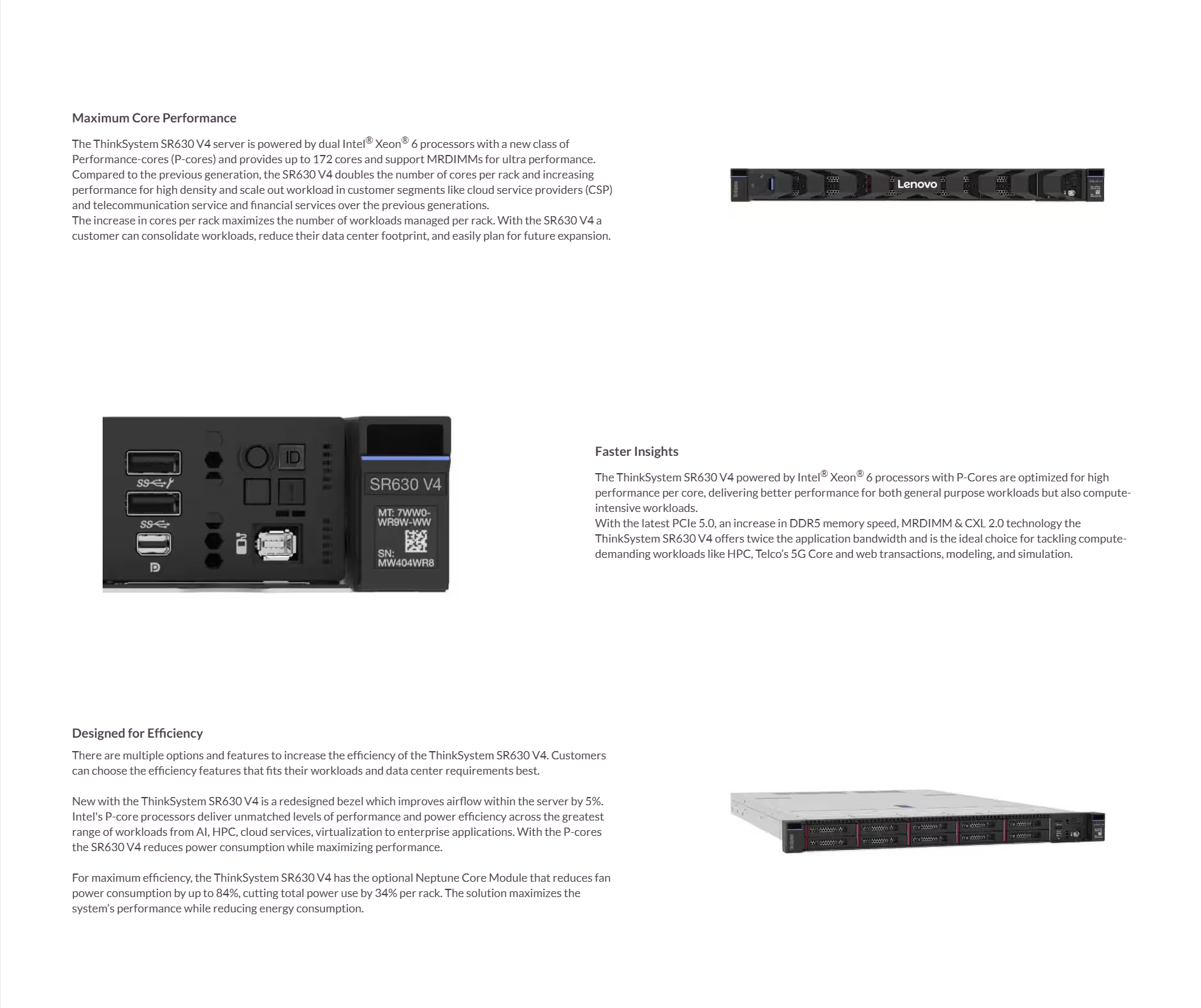 ThinkSystem SR630 V4 Rack Server with Xeon Sierra Forest Processor