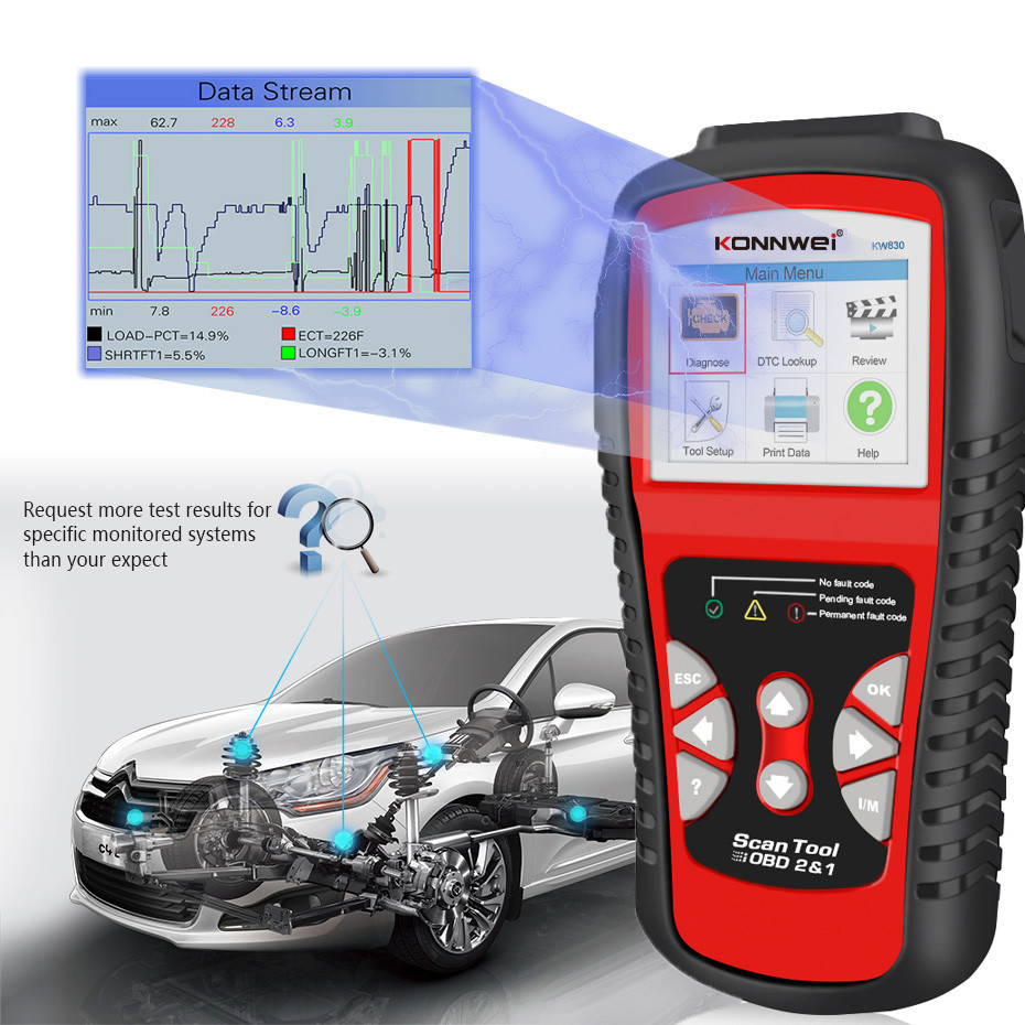 Real - Time Automotive OBD2 And Can Scanner Kw830 12 Months Warranty