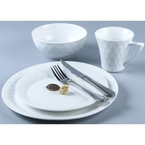 China Simple Emboss 16pc White Porcelain Dinnerware Sets on sale