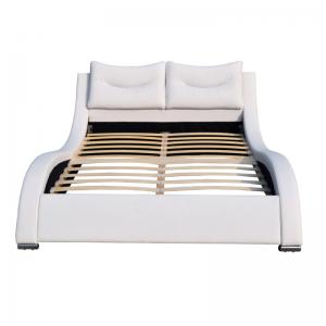 China Luxury Headboard Faux Leather Bed Double Size With Pillow Curve Shape White PU on sale