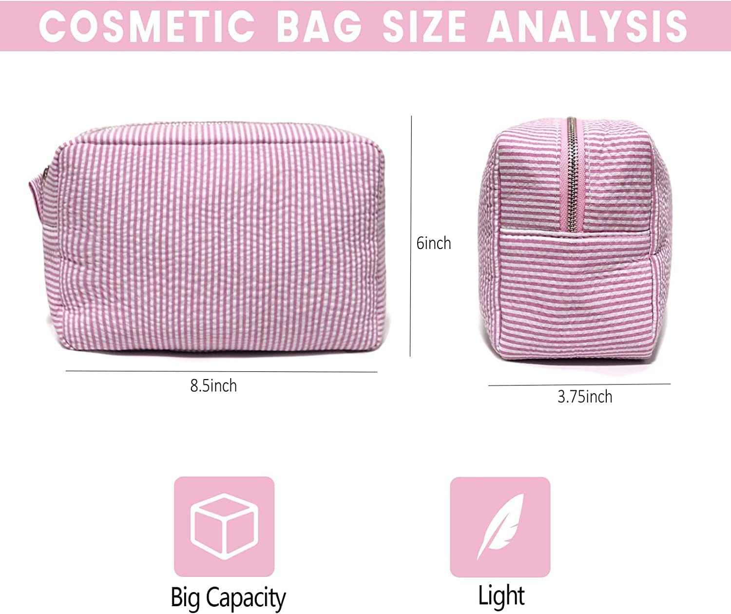 Pink lightweight cosmetic bag with zipper