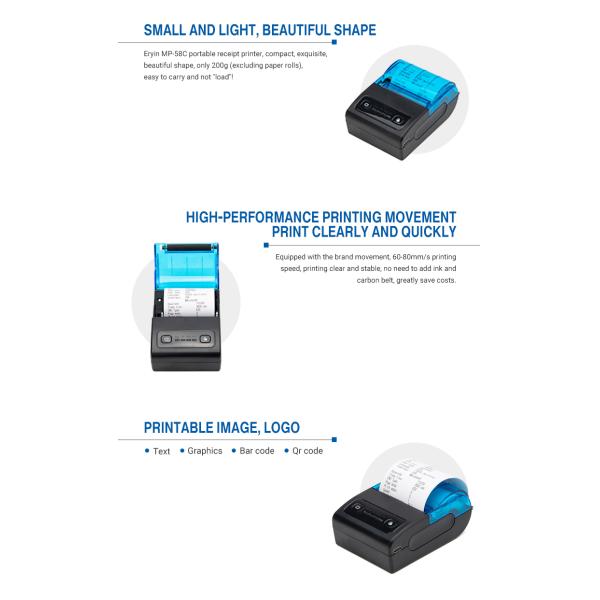 Portable Wireless 58mm USB Thermal Printer for Custom Logo Mini Bill Ticket Printing
