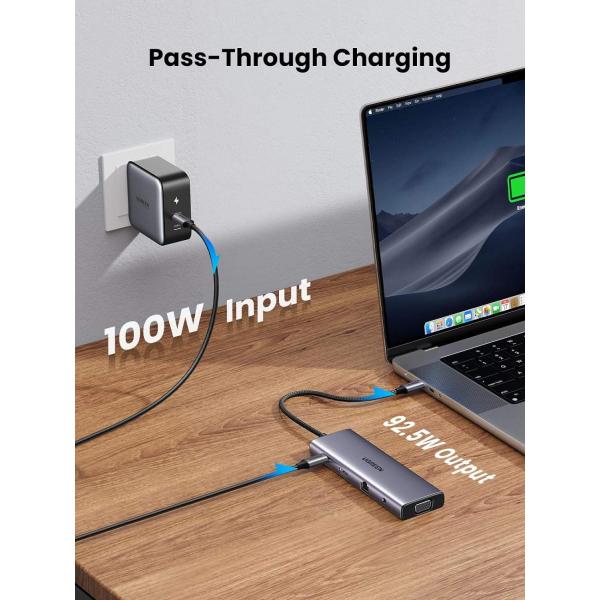 USB C Hub, 10-in-1 USB-C Dongle with 4K-HDMI & VGA Dual Monitor,1Gbps Ethernet,100W PD,3 USB 3.0 Ports,3.5mm Audio Jack