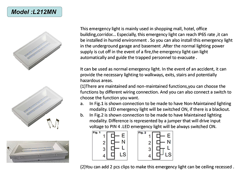 IP65 Rated LED Exit Sign 3 Hours Emergency Time Ni-Cd Battery Operated