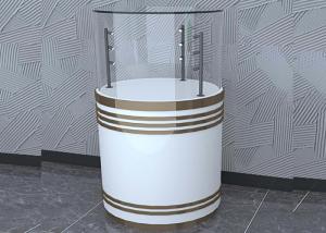 Quality Wooden White Custom Glass Display Cases Fashion Round Shape With LED Pole Lighting wholesale