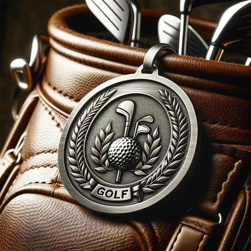 Customized Golf Tag in Metallic Material for Club Gold Round Hanging Metal Golf Bag Tag