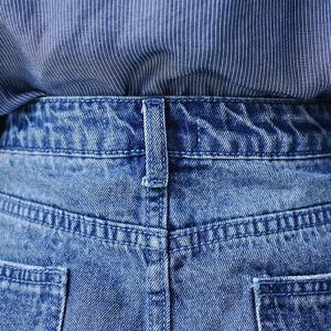Quality Washed Ladies Denim Pearls A Line Jean Skirt With Hole , Blue Jean Mini Skirt wholesale