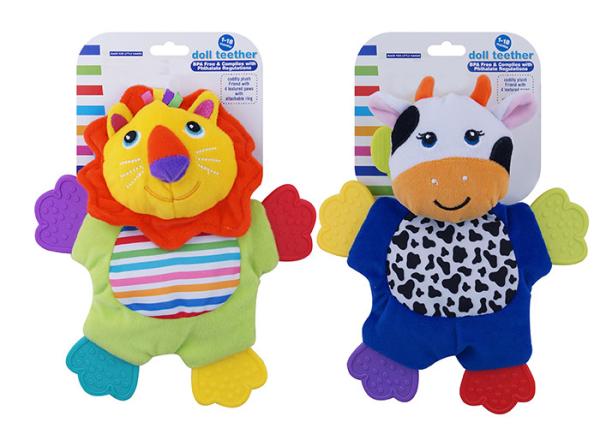 Cheap 10 " BPA Free Plush Animal Teether Infant Baby Toys with 4 Textured Paws Lion Bear for sale
