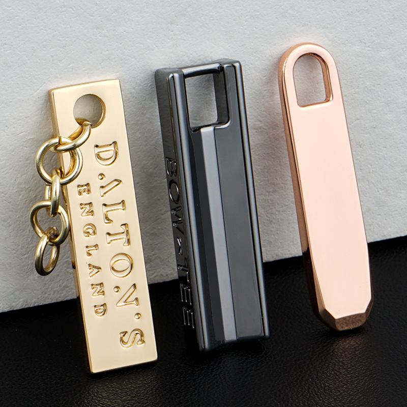 Non Lock Slider Type Zipper Sliders For Designer Handbag Custom Logo Zipper Pull Metal